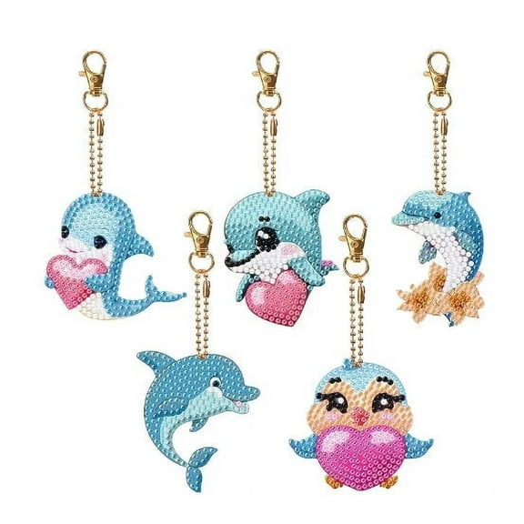 Diamond Painting Keychains Double Sided Cartoon Keychains Set of 5 DIY Art Craft Key Rings Handmade Accessories PP