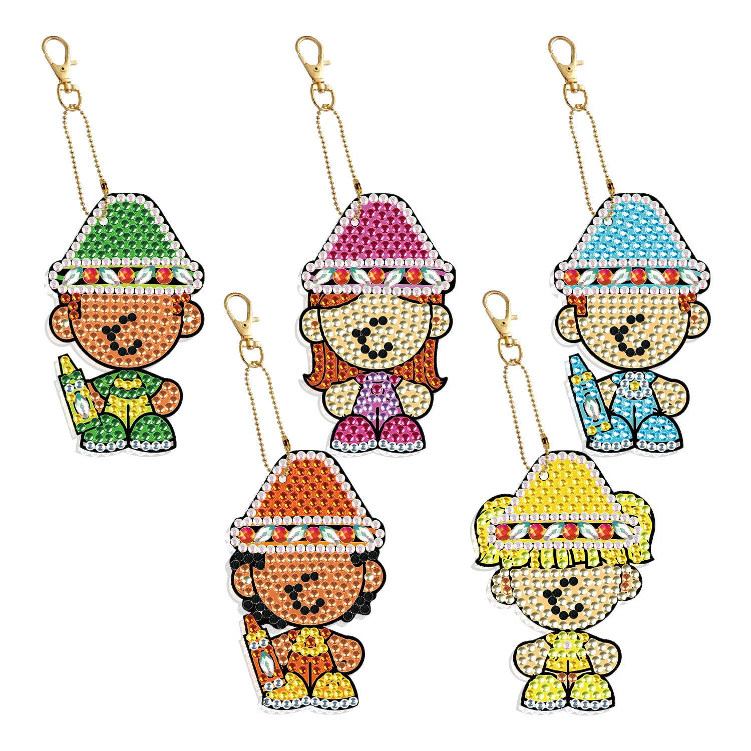 Diamond Painting Keychains Double Sided Cartoon Keychains Set of 5 DIY Art Craft Key Rings Handmade Accessories PP