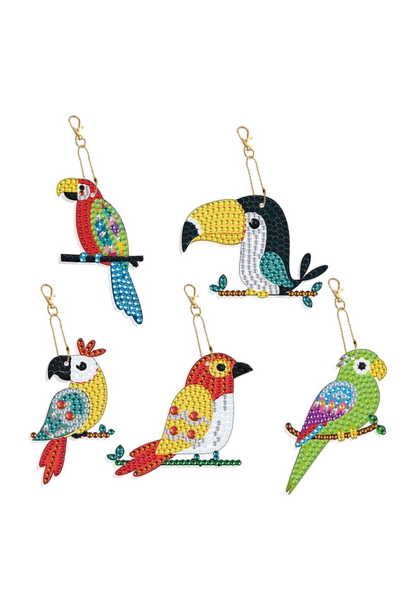 Diamond Painting Keychains Double Sided Cartoon Keychains Set of 5 DIY Art Craft Key Rings Handmade Accessories PP