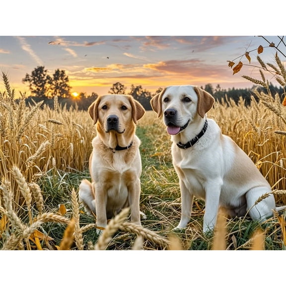 5D Diamond Painting DIY Kits Two Yellow Labradors Diamond Art Full Round Drill Rhinestones Crystal by Number Embroidery Arts and Crafts for Living Room Bedroom Home Wall Decor 12x16 inch