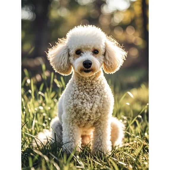 5D Diamond Painting DIY Kits White Poodle Grassland Diamond Art Full Round Drill Rhinestone Crystal by Number Embroidery Arts and Crafts for Living Room Bedroom Home Wall Decor 12x16 inch