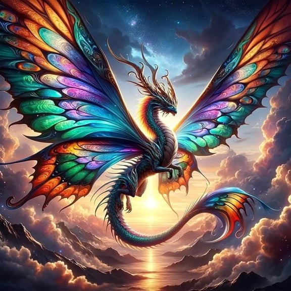 5D Diamond Painting DIY Rainbow Butterfly Dragon, Fantasy Mythical Creature Diamond Art Kit, Mystical Wall Decor for Home Office