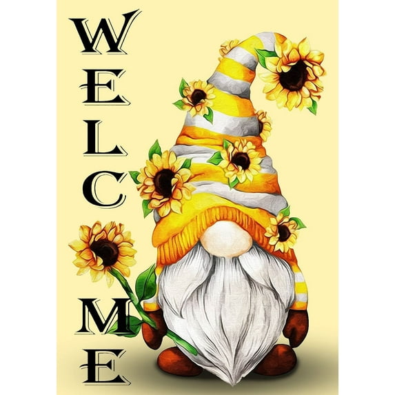 5D Diamond Painting Kit for Adults Beginners,DIY Gnome Sunflowers Paint by Diamond Art Kits,Full Round Drill Diamonds Dots Gem Art,Home Wall Decor 12x16 Inch