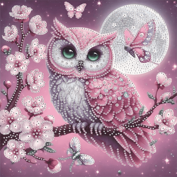 5D Diamond Painting Kit Pink Owl Full Drill, 11.8x11.8 inch (30x30cm) DIY Wall Art Home Decor