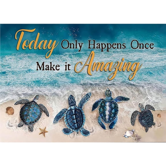 5D Diamond Painting Kit, Sea Turtle Beach Scene with Inspirational Quote, Full Drill Round/Square Diamond Art, DIY Coastal Turtle Diamond Painting for Adults & Kids, Home Wall Decor Gift