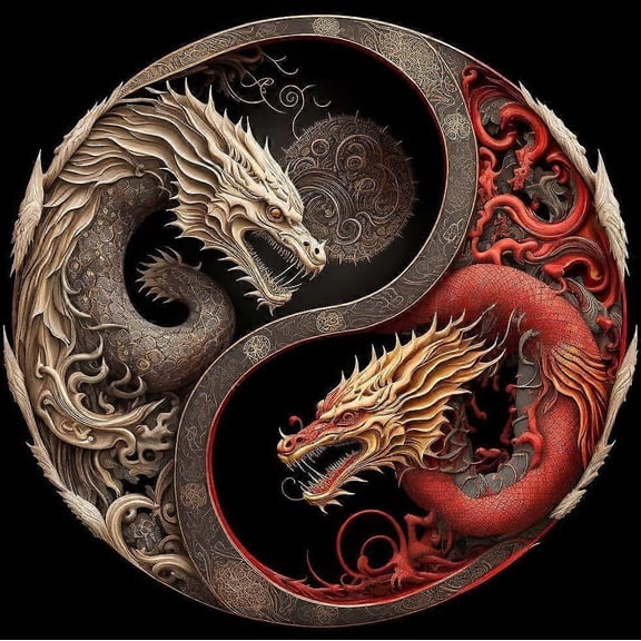 5D Diamond Painting Kit, Yin Yang Panda/Dragon/Peacock/Elephant DIY Full Round Diamond, Home Wall Decor 30x30cm