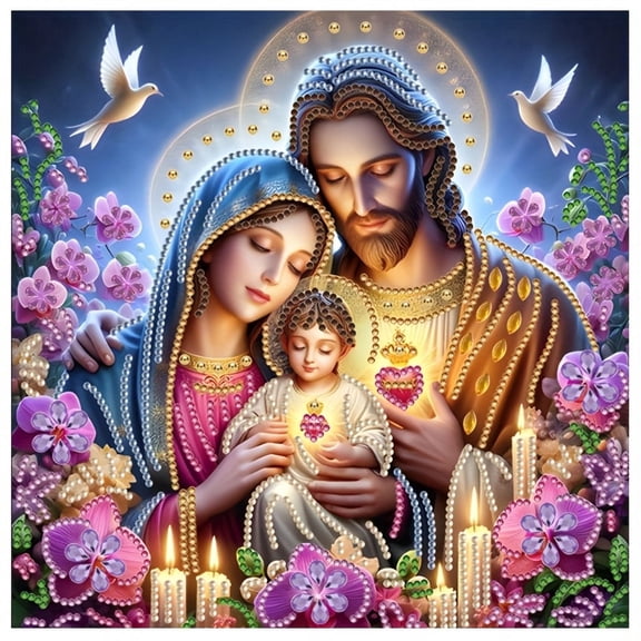 BYGFHLYW 5D Diamond Painting Kits for Adults Beginners, Jesus and the Virgin Mary Special Shape Diamond Art, DIY Drill Diamond Dot Gem Art Kits for Adults, Home Wall Decor 12X12 Inch