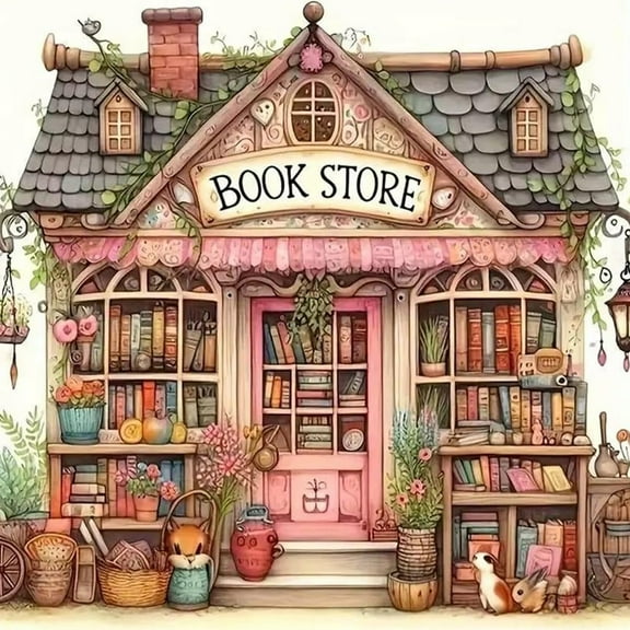 5D Diamond Painting Kits for Adults, Book Store Diamond Art Painting Kits for Beginner, DIY Full Round Drill Diamond Dots Gem Craft for Adults for Home Wall Decor13.8x13.8 inch