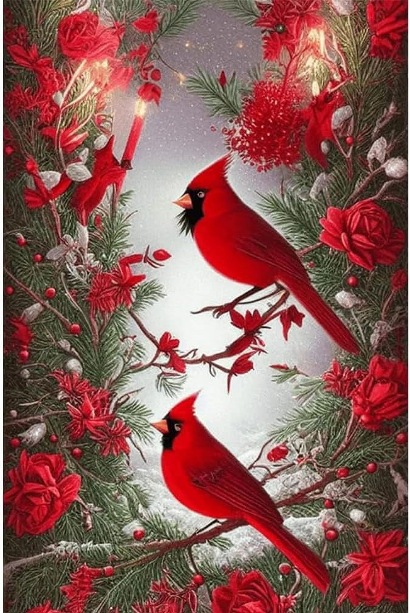 5D Diamond Painting Kits for Adults Full Drill North American Cardinal Kit Embroidery Rhinestone Painting Round Drill Cardinal Birds Paint with Diamond for Christmas Home Wall Decor 12x16