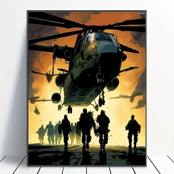 5D Diamond Painting Kits for Adults Military Helicopter and Soldiers Scene Full Drill DIY Diamond Art for Adults Beginners Picture Art Crystal Painting for Home Wall Decor