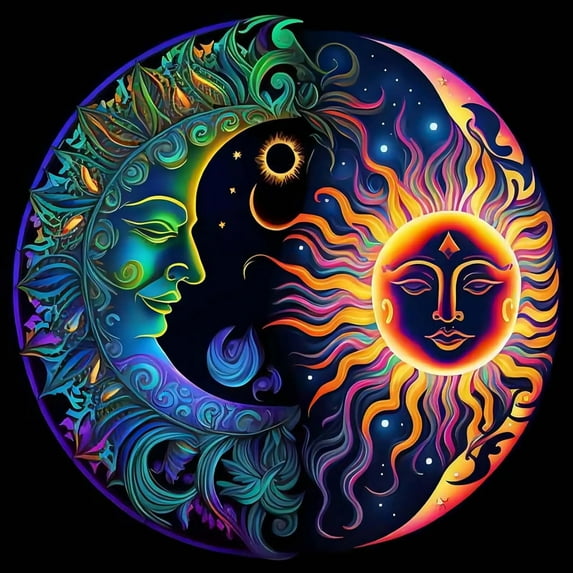 5D Diamond Painting Kits for Adults, Sun and Moon Diamond Art Kits for Beginners DIY Full Drill Round Diamond Gem Art with Painting Kit Home Wall Decor Gifts 12x12inch