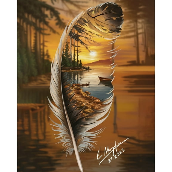 5D Diamond Painting Kits for Adults kids Beginners Paint By Diamond Set  Round Full Drill Craft Diamond Art Painting Art Craft Painting Kit-Feathers falling in the sunset