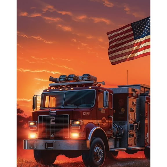 5D Diamond Painting Kits for Adults kids Beginners Paint By Diamond Set  Round Full Drill Craft Diamond Art Painting Art Craft Painting Kit-Fire Truck and American Flag (1)