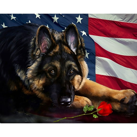 5D Diamond Painting Kits for Adults kids Beginners Paint By Diamond Set  Round Full Drill Craft Diamond Art Painting Art Craft Painting Kit-Flag German shepherd rose