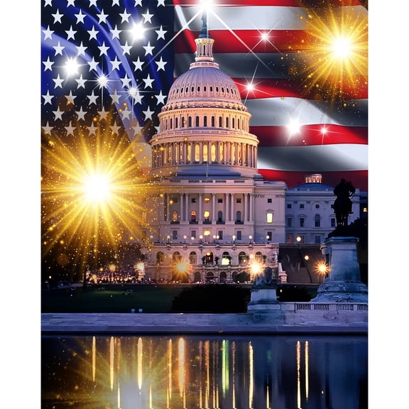 5D Diamond Painting Kits for Adults kids Beginners Paint By Diamond Set Round Full Drill Craft Diamond Art Painting Art Craft Painting Kit-Night view American flag White House