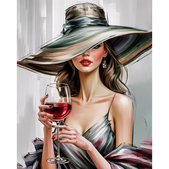 5D Diamond Painting Kits for Adults kids Beginners Paint By Diamond Set  Round Full Drill Craft Diamond Art Painting Art Craft Painting Kit-Red wine and hat shadow