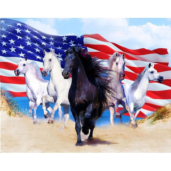 5D Diamond Painting Kits for Adults kids Beginners Paint By Diamond Set Round Full Drill Craft Diamond Art Painting Art Craft Painting Kit-Seaside horse flag