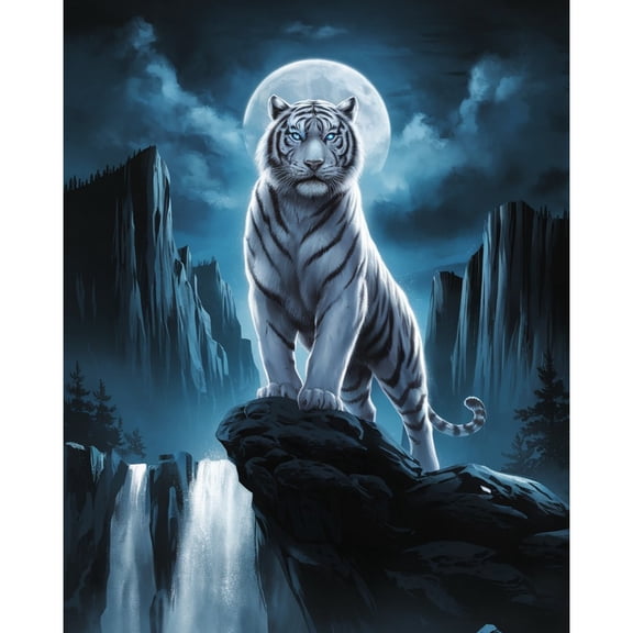5D Diamond Painting Kits for Adults kids Beginners Paint By Diamond Set Round Full Drill Craft Diamond Art Painting Art Craft Painting Kit-White tiger on the moon