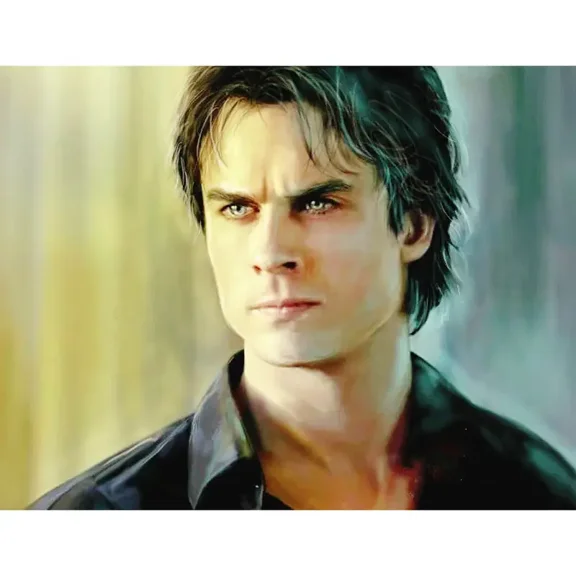 5D Diamond Painting Kits for Adults,The Vampire Diaries Damon Diamond Art Kits for Adults,DIY Round Drill Diamond Art Craft Kits for Home Wall Decor