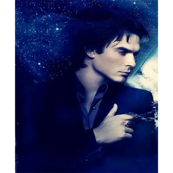 5D Diamond Painting Kits for Adults,The Vampire Diaries Damon Diamond Art Kits for Adults,DIY Round Drill Diamond Art Craft Kits for Home Wall Decor