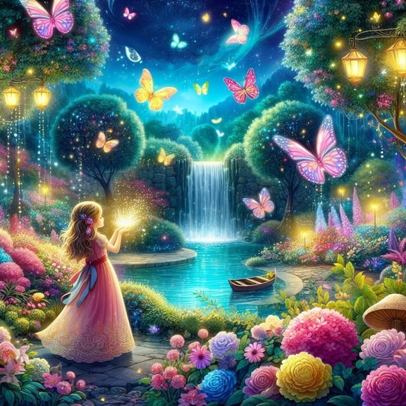 5D Diamond Painting Magical Fairy Garden,DIY Enchanted Waterfall Butterfly Diamond Art Kit, Whimsical Wall Decor for Home Office