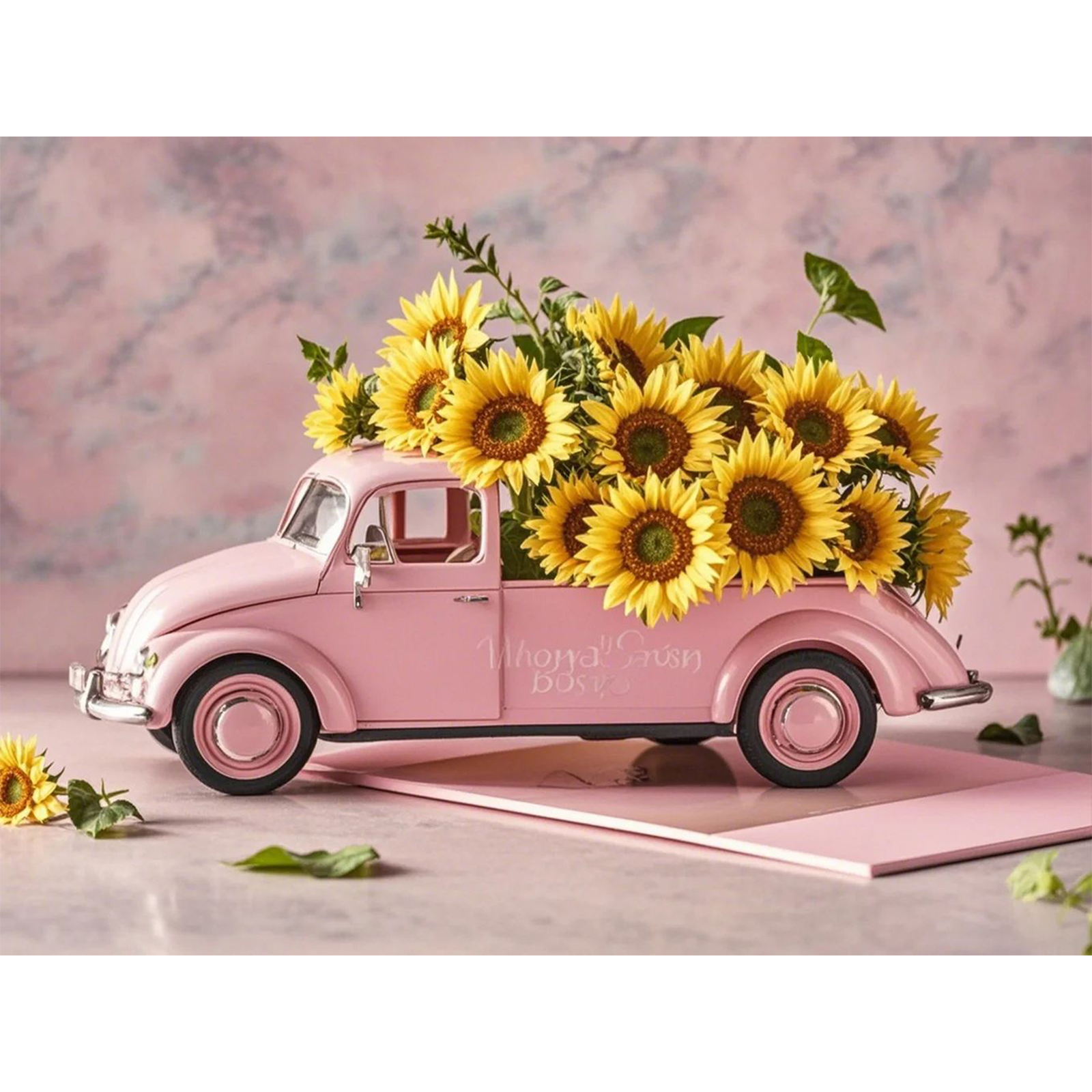 5D Diamond Painting Pink Truck with Sunflowers Diamond Art DIY Kits Full Round Drill Rhinestone