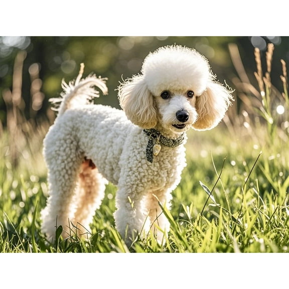 5D Diamond Painting White Poodle Grassland Diamond Art DIY Kits Full Round Drill Rhinestones Crystal by Number Embroidery Arts and Crafts for Living Room Bedroom Home Wall Decor 12x16 inch