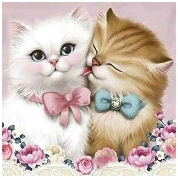 5D Diy Couple Cat Round Rhinestones Embroidery Animals