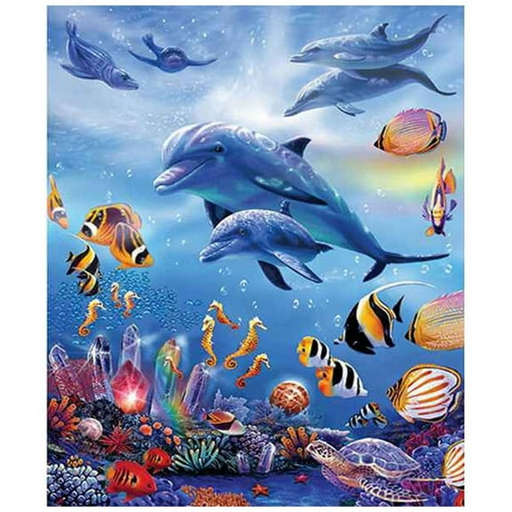 5D Diy Dolphins Animal Full Round Diamond Embroidery Wall Painting