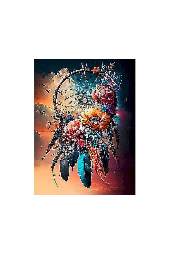 5D Dream Catcher Diamond art Painting Kits for Adults Beginners, DIY Colorful Dreamcatcher Flowers Diamond Art, Full Round Drill Diamonds Dots Gem Art Kits, Home Wall Decor 12x16 Inch