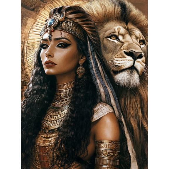 5D Egyptian Goddess and Lion Diamond Art 12x16 Inch Full Drill Diamond Painting Kits for Adults & Beginners - DIY Art Crafts for Relaxation and Home Wall Decor 1 3
