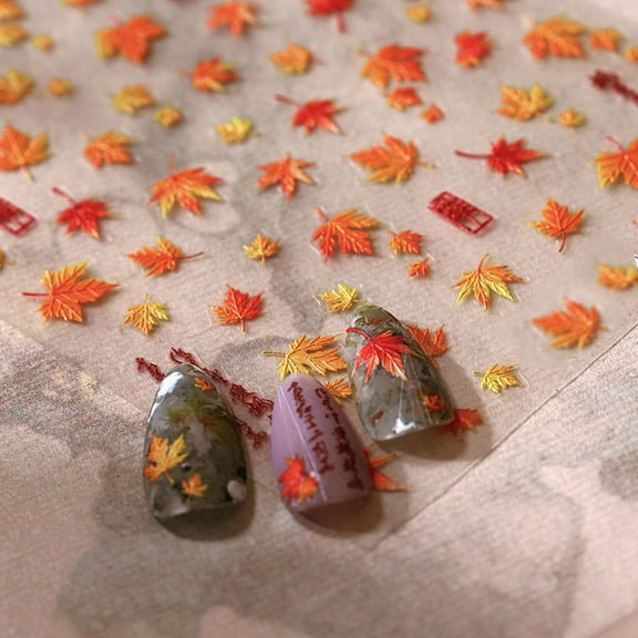 5D Embossed Autumn Maple Leaves Nail Stickers for Nail Art Thanksgiving Day Nail Art Stickers Fall Nail Decals Self-Adhesive Gold Maple Leaf Nails Sticker for Women Girls Nail Supplies