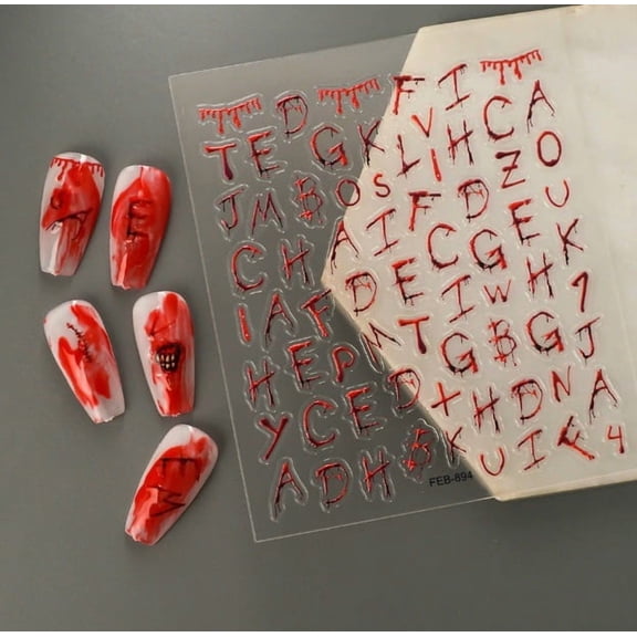 5D Embossed Blood Red Liquid Nail Art Stickers - Halloween Nail Wraps for Parties & Weddings