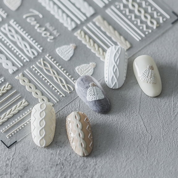 5D Embossed Nail Art Stickers Winter Nail Decal Self Adhesive Pegatinas Uñas for Women Weave Sweater Nail Supplies Art Design Stickers