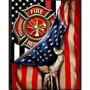 5D Embroidery US Firefighter Diamond Art Painting - Full Round Rhinestone Mosaic Home Decor