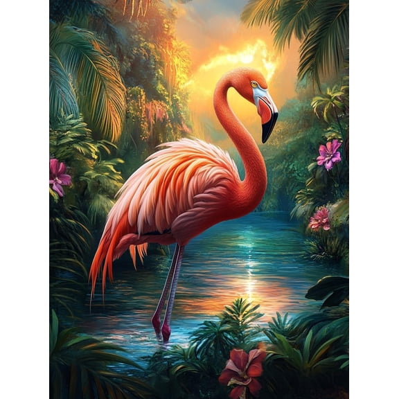 5D Flamingos Diamond Art 12x16 Inch Full Drill Diamond Painting Kits for Adults & Beginners - DIY Art Crafts for Relaxation and Home Wall Decor 163A