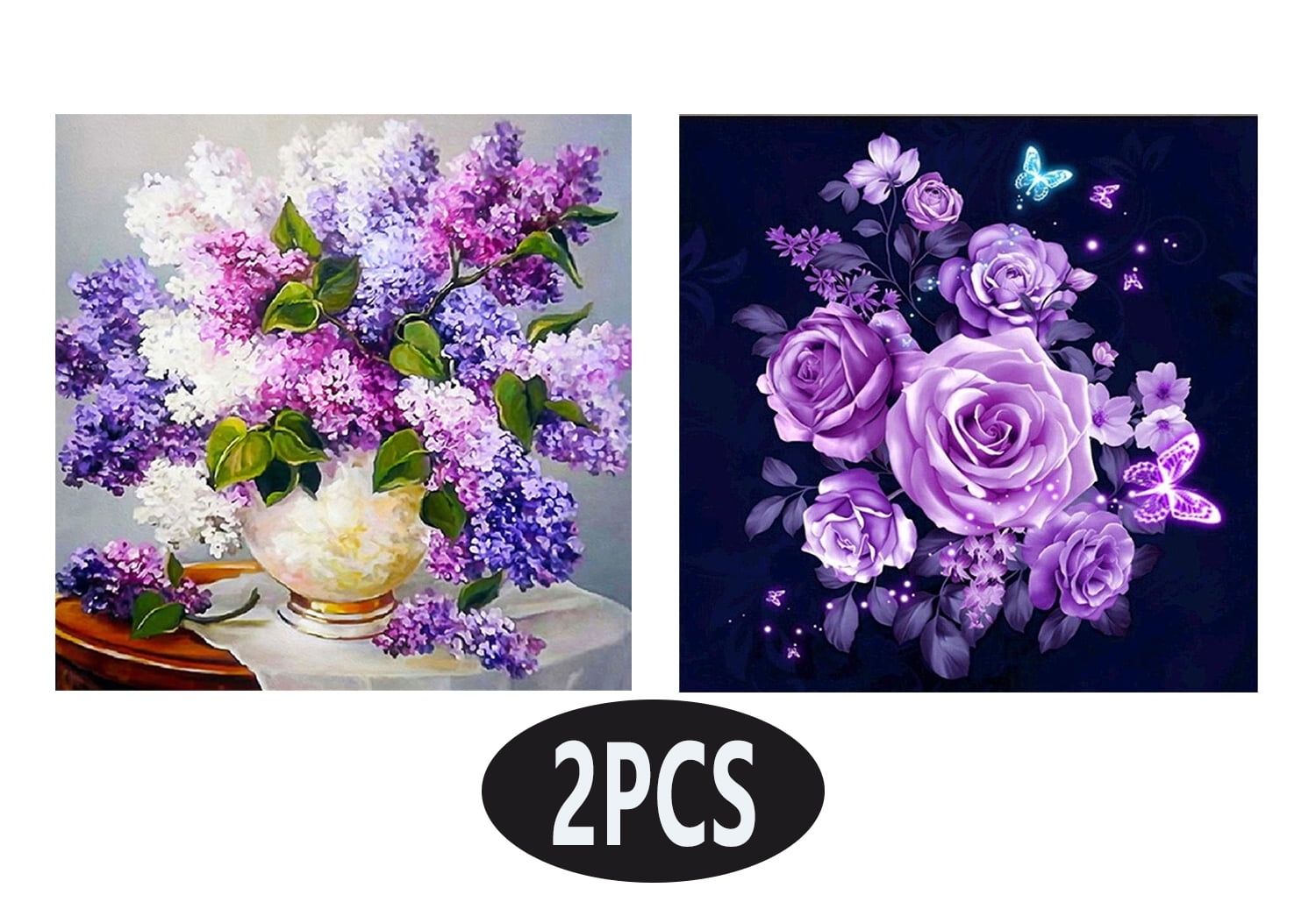5D Flower RoseDiamond Full Painting Kits, 2 Pcs , Crystal Round DIY Full  Drilled Arts Craft for Home Wall Decor,12x12in(Flower) 