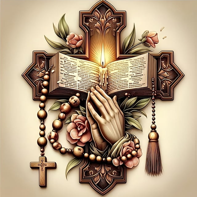 5D Full Drill Diamond Painting Kit - Christian Cross with Open Bible ...