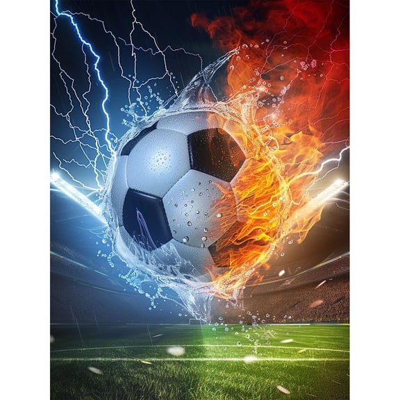 5D Full Drill Diamond Painting Kit, Cool Fire & Ice Soccer Ball Diamond Art, DIY Embroidery Cross Stitch, Home Wall Decor Gift for Sports Lovers & Beginners