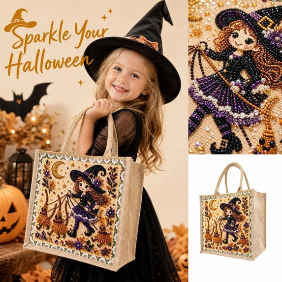 5D Handmade Craft Bag, Halloween Pearl Diamond Painting DIY Kit , Fall Wall Art Home Decor, Beginner Friendly Seasonal Craft Gift for Halloween Party(Style A)