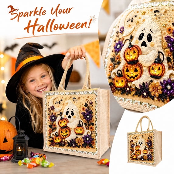 5D Handmade Craft Bag, Halloween Pearl Diamond Painting DIY Kit , Fall Wall Art Home Decor, Beginner Friendly Seasonal Craft Gift for Halloween Party(Style C)
