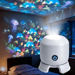 5D Holographic Night Light Projector,Dynamic Rotating LED Projector Light,360 Rotating Ocean Wave Night Projection Night Light,Multi-Angle Projection Base