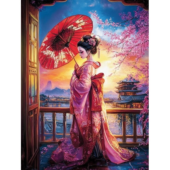 5D Japanese Geisha Diamond Art 12x16 Inch Full Drill Diamond Painting Kits for Adults & Beginners - DIY Art Crafts for Relaxation and Home Wall Decor 1
