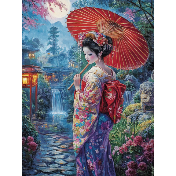 5D Japanese Geisha Diamond Art 12x16 Inch Full Drill Diamond Painting Kits for Adults & Beginners - DIY Art Crafts for Relaxation and Home Wall Decor 1