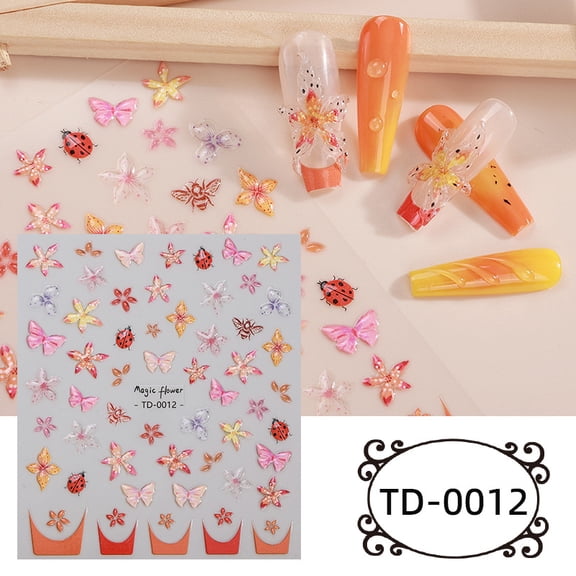 5D Nail Art Stickers, Embossed Soft Rubber Decals, Summer Fruits, Flowers, Butterflies, Trendy Nail Stickers