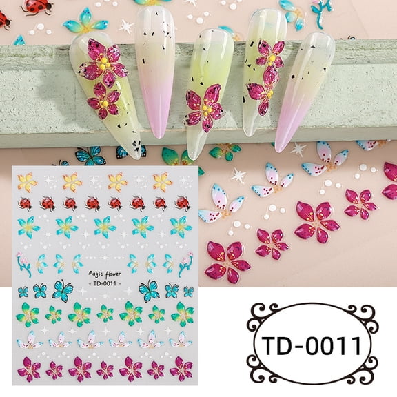 5D Nail Art Stickers, Embossed Soft Rubber Decals, Summer Fruits, Flowers, Butterflies, Trendy Nail Stickers