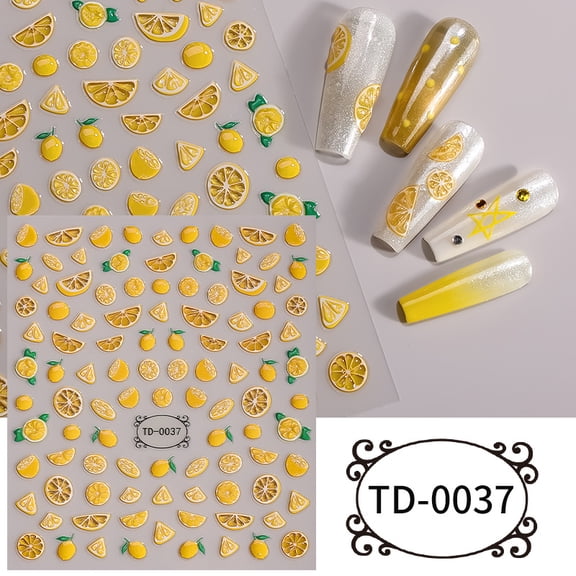 5D Nail Art Stickers, Embossed Soft Rubber Decals, Summer Fruits, Flowers, Butterflies, Trendy Nail Stickers
