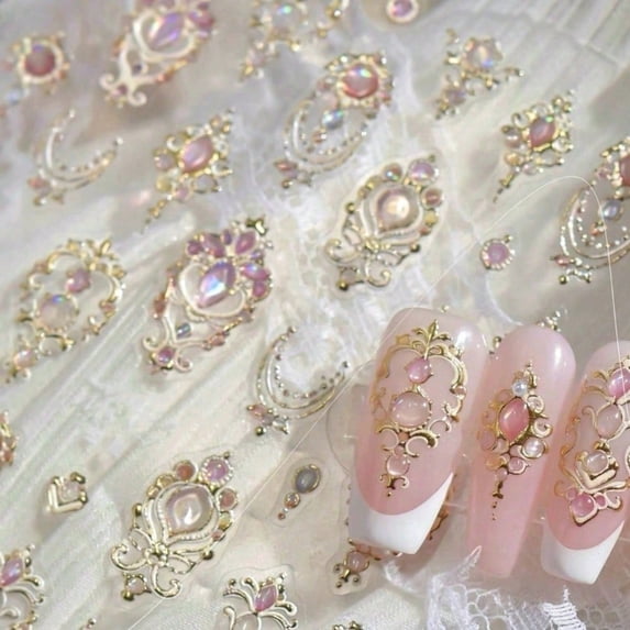 5D Nail Art Stickers Metal Noble And Elegant Nail Stickers, Light Mature Style Nail Stickers, Gold-Rimmed Scepter Ornaments Adhesive Nail Art Stickers Decals Manicure Charms