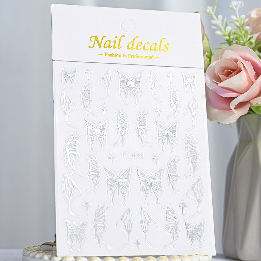 5D New Craft Butterfly Nail Art Sticker Ultra-thin Slider Decoration Transparent Decals Black/White/Pink Self Adhesive Sticker