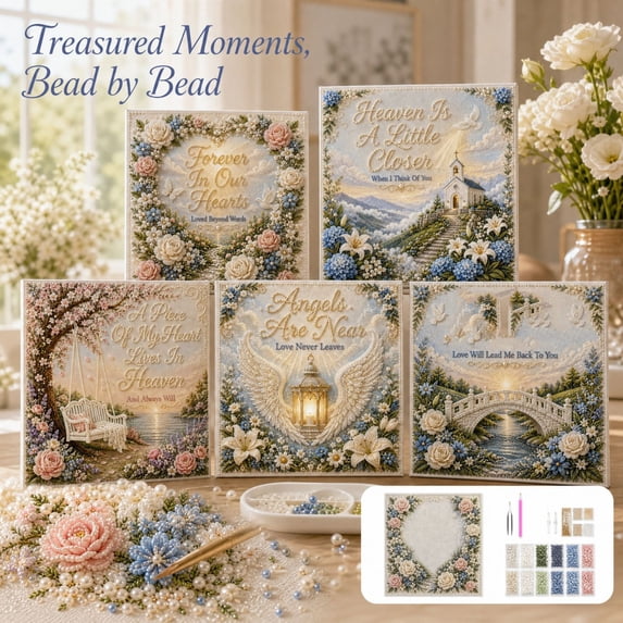5D Pearl Diamond Art Kit with Memorial Angel and Floral Designs, 8X8 Inches, Multicolor, for Adults, Diy Craft Decoration